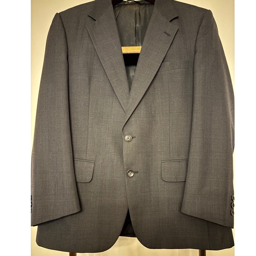 Kingsbridge Custom Fabric Mens Navy Blue Plaid‎ Wool Blend Blazer Jacket 40 R